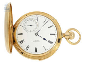 Taschenuhr: exquisite, besonders schwere Goldsavonnette mit Aufzug nach Patent Nicole Nielsen und Minutenrepetition, königlicher Chronometermacher J. Sewill No.7835, Hallmarks 1874