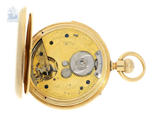 Taschenuhr: exquisite, besonders schwere Goldsavonnette mit Aufzug nach Patent Nicole Nielsen und Minutenrepetition, königlicher Chronometermacher J. Sewill No.7835, Hallmarks 1874 - фото 4