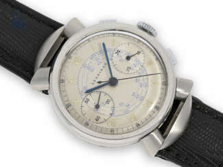 Armbanduhr: außergewöhnlicher vintage Edelstahl-Chronograph "oversize", signiert Leonidas
