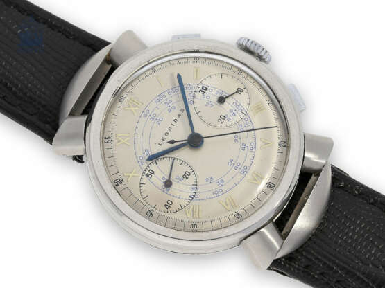 Armbanduhr: außergewöhnlicher vintage Edelstahl-Chronograph "oversize", signiert Leonidas - photo 1