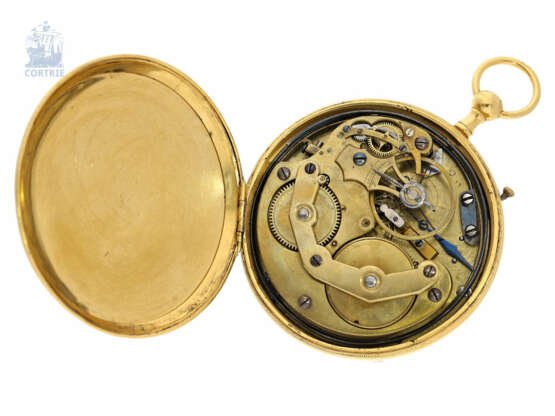 Taschenuhr: extrem seltene kleine Kutschenuhr/Karossenuhr mit Chronometerhemmung, Selbstschlag und Repetition, vermutlich Schweiz um 1800 - Foto 3