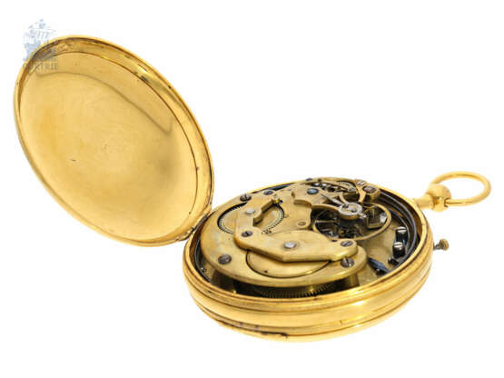 Taschenuhr: extrem seltene kleine Kutschenuhr/Karossenuhr mit Chronometerhemmung, Selbstschlag und Repetition, vermutlich Schweiz um 1800 - photo 5