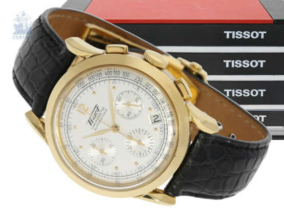 Armbanduhr: luxuriöser, sehr seltener, schwerer goldener Tissot Heritage Jubiläums-Chronograph, "COSC-CHRONOMETER", limitierte Auflage zum 150-jährigen Bestehen, ca.2003 - photo 1