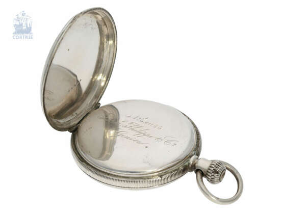 Taschenuhr: ungewöhnliches, ganz frühes Patek Philippe Ankerchronometer mit seltener 2/3-Platine, Genf 1877, mit Stammbuchauszug - фото 5