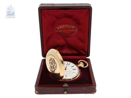 Taschenuhr: hochfeine Breguet Goldsavonnette mit Minutenrepetition, No.3689, ca.1880, mit Originalbox - photo 2