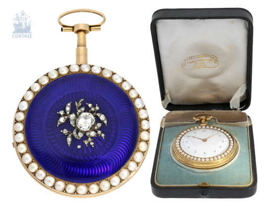 Taschenuhr: bedeutende Gold/Emaille-Taschenuhr mit Diamant- und Perlbesatz, zugeschrieben Jean-Antoine Lépine, um 1800 - фото 1