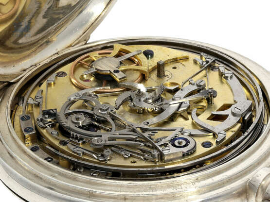 Taschenuhr: sehr seltene, hochkomplizierte Zylinderuhr mit Minutenrepetition und Musikwerk, ehemaliger Adelsbesitz, Schweiz um 1820 - Foto 4