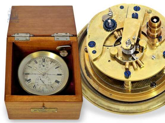 Tischuhr: äußerst seltenes Tischchronometer, Victor Kullberg No.8309, gefertigt für Chronometermacher August Ericsson St. Petersburg No.1467, ca.1910 - фото 1