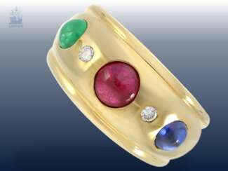 Ring: dekorativer multicolor Goldschmiedering, Handarbeit, 18K Gold
