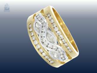 Ring: handgearbeiteter, breiter und hochwertiger Designer-Diamantring, italienischer Markenschmuck, 18K Gold