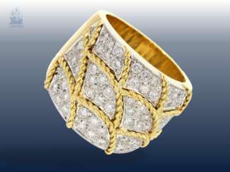 Ring: außergewöhnliche Goldschmiedearbeit, italienische Handarbeit mit feinem Brillantbesatz, 18K Gold