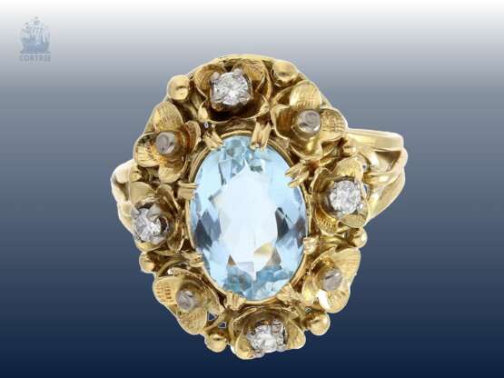 Ring/Anhänger: ausgesprochen dekorativer und aufwändig gefertigter vintage Aquamarin/Brillant-Goldschmiedering mit passendem Anhänger, Handarbeit, 18K Gold - фото 2