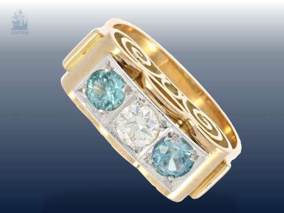 Ring: klassischer, sehr schöner Art déco Diamant/Topas-Goldschmiedering, Handarbeit, um 1930 - Foto 1