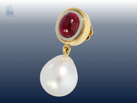 Ohrschmuck: äußerst hochwertige Goldschmiedearbeit mit Perlen sowie feinem Smaragd und Rubin - фото 2