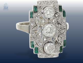 Ring: sehr schöner, antiker Goldschmiedering mit Diamanten besetzt, seltener Antikschmuck, vermutlich aus der Zeit des Art déco