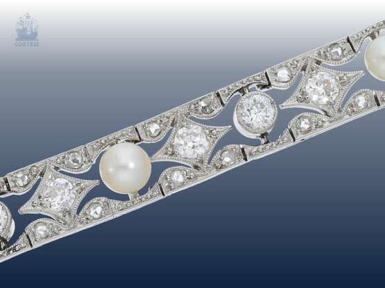 ArmbanDurchmesser: sehr feines, seltenes antikes Perlen/Diamantarmband, Handarbeit, um 1900, ca. 2,5ct Diamanten - фото 1