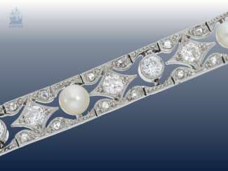 ArmbanDurchmesser: sehr feines, seltenes antikes Perlen/Diamantarmband, Handarbeit, um 1900, ca. 2,5ct Diamanten