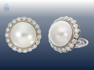 Ohrschmuck: vintage Ohrstecker mit schönen Mabé-Perlen und Brillanten, hochwertige Goldschmiedeanfertigung in 18K Gold