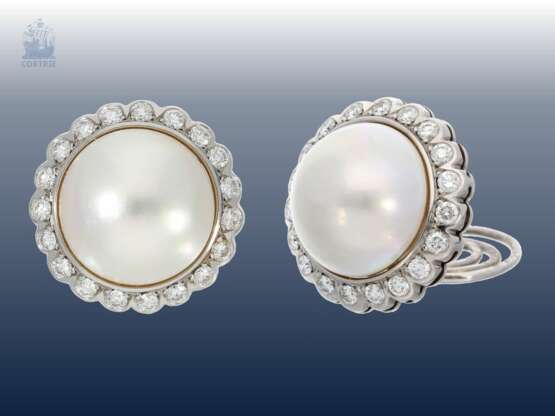 Ohrschmuck: vintage Ohrstecker mit schönen Mabé-Perlen und Brillanten, hochwertige Goldschmiedeanfertigung in 18K Gold - Foto 1