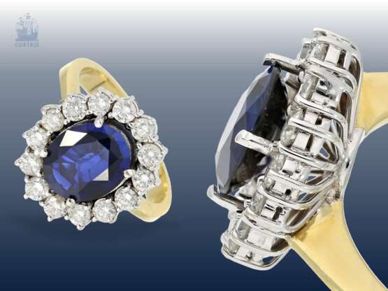 Ring: ausgesprochen schöner, ehemals sehr teurer vintage Saphir/Brillant-Blütenring, 5,16ct, Wertgutachten über 10.500€ - фото 1