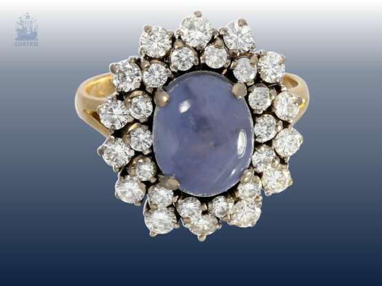 Ring: sehr attraktiver und hochwertiger vintage Saphir/Brillant-Blütenring, Handarbeit, 14K Gold - photo 1