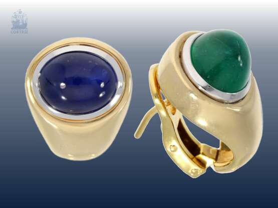 Ohrschmuck: ausgesprochen dekorative und hochwertige Smaragd/Saphir-Goldschmiedeohrclips, neuwertig aus Juweliers-Nachlass - Foto 1