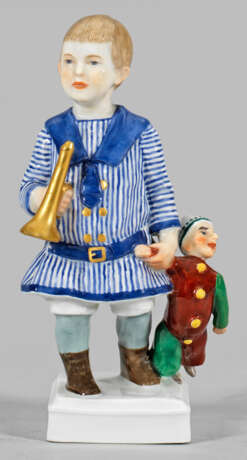 Jugendstil-Figur "Junge mit Trompete und Kasperle" - Foto 1