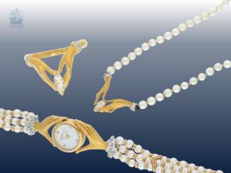 Kette/Armbanduhr/Ring: erlesener Diamantschmuck aus dem Hause Carrera y Carrera, Goldschmiedearbeit aus 18K Gelbgold