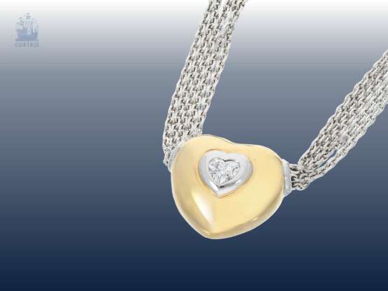 Kette/Collier: ausgesprochen dekoratives und hochwertiges 4-reihiges Goldschmiedecollier mit außergewöhnlichem Diamant-Herzanhänger, ca. 0,4ct - photo 2
