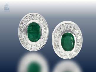 Ohrschmuck: sehr schöne vintage Smaragd/Diamant-Ohrstecker, Nobeljuwelier Rüschenbeck, NP ca. 9000€, mit Rüschenbeck-Gutachten