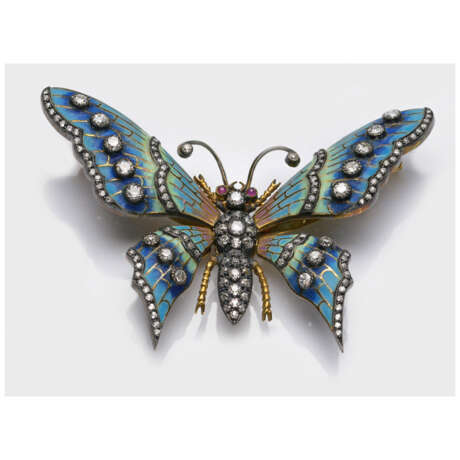 Art Nouveau Schmetterlingsbrosche-"Plique-a-Jour" - Foto 1