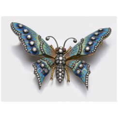 Art Nouveau Schmetterlingsbrosche-"Plique-a-Jour"
