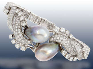 Armband: exklusives, unikates Diamant-Armband mit extrem wertvollen, großen und äußerst seltenen Naturperlen, ca. 11,5ct Diamanten