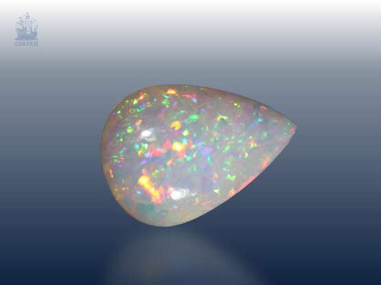 Opal: seltener, ungewöhnlich großer und schöner Opal im Tropfen-Schliff und mit wunderschönem Farbspiel, 48,9ct - Foto 1