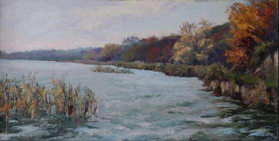 “Берег озера.” Canvas Oil paint Impressionist Landscape painting 2013 - photo 1
