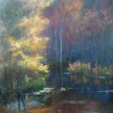 “Forest lake” Canvas Oil paint Impressionist Landscape painting 2014 - photo 1