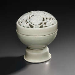 A RARE QINGBAI CENSER WITH RETICULATED COVER