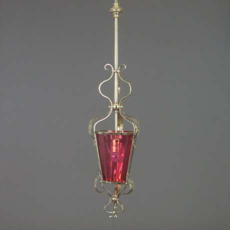 Jugendstil-Deckenlampe - um 1900, Messinggestell mit roséfarben - photo 1