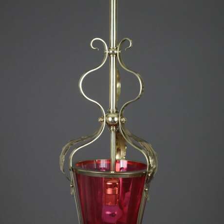 Jugendstil-Deckenlampe - um 1900, Messinggestell mit roséfarben - photo 4