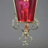 Jugendstil-Deckenlampe - um 1900, Messinggestell mit roséfarben - photo 5