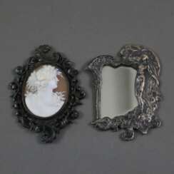 Miniaturspiegel und Muschelkamee - 1x kleiner Spiegel mit Jugen