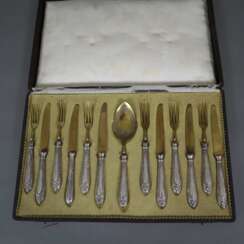 Dessertbesteck für 6 Personen - um 1900, Silbergriffe mit flora