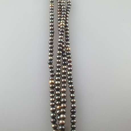 Perlencollier mit Goldschließe - viersträngig, dunkle Perlen vo - photo 3