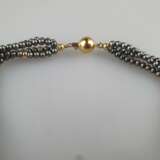 Perlencollier mit Goldschließe - viersträngig, dunkle Perlen vo - Foto 4