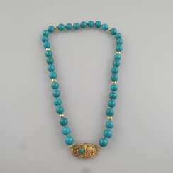 Prunkvolles Türkiscollier mit diamantbesetzter 18K-Gelbgoldschl