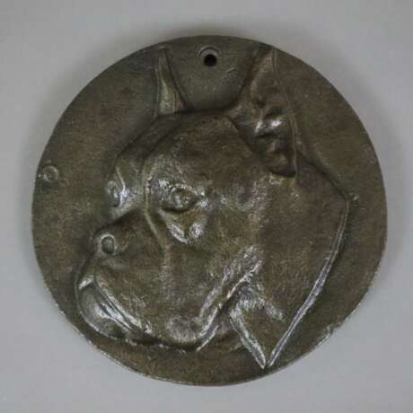 Reliefplakette mit Boxer-Hund - Eisenguss, bronziert, Darstellu - Foto 1