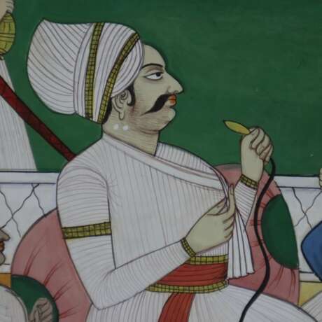 Indische Miniaturmalerei - Gesellige Runde beim Rauchen einer H - фото 2