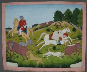 Indische Miniaturmalerei - wohl ausgehende Mogulzeit, Wildschwe