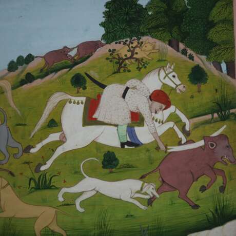 Indische Miniaturmalerei - wohl ausgehende Mogulzeit, Wildschwe - photo 3