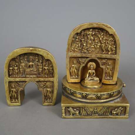 Kleiner Stupa mit separater Miniaturfigur - Nepal, Kupferbronze - photo 11